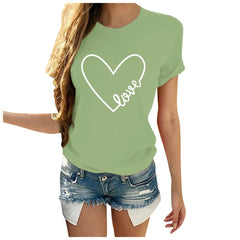 Women T-Shirt Summer Valentine's Day Casual Short Sleeve O Neck Letter Print Heart-shaped Tops t shirts women summer