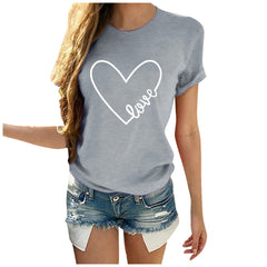 Women T-Shirt Summer Valentine's Day Casual Short Sleeve O Neck Letter Print Heart-shaped Tops t shirts women summer