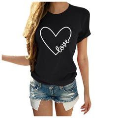 Women T-Shirt Summer Valentine's Day Casual Short Sleeve O Neck Letter Print Heart-shaped Tops t shirts women summer