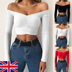 Sexy Off Shoulder Women T-Shirt Summer Autumn Casual Long Sleeve Pullover Tops Slim bodycon Fashion basic Shirt Crop Tops