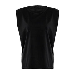 Cotton Shoulder Padded Korean Women T-Shirt O-Neck Sleeveless Solid Female T Shirt 2020 New Summer Casual Loose Ladies Top Tees