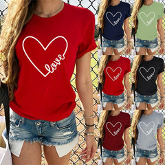 Women T-Shirt Summer Valentine's Day Casual Short Sleeve O Neck Letter Print Heart-shaped Tops t shirts women summer