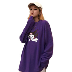 Focal20 Streetwear Devil Print Purple Women T-shirt Long Sleeve O-Neck T Shirt Causal Loose Spring Autumn Tee Top